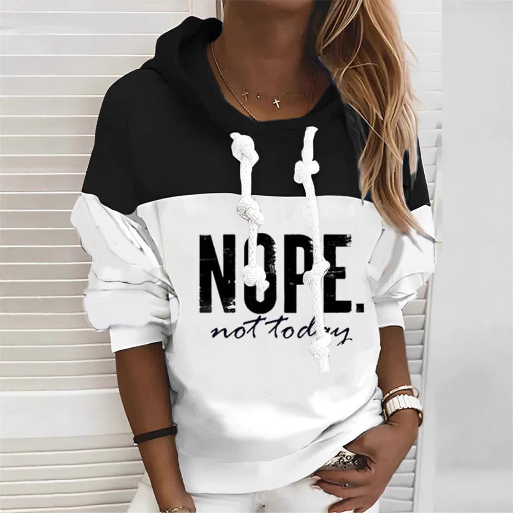 Damen nan sportlich-urbaner Kapuzenpullover mit Statement-Print, markanten Kordeln und Ballonärmeln R&B