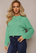 Damen lässiger Grobstrickpullover mit modernem Zopfdesign und gemütlichem Schnitt R&B