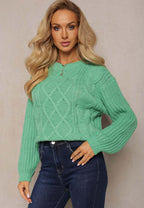 Damen lässiger Grobstrickpullover mit modernem Zopfdesign und gemütlichem Schnitt R&B