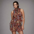 Damen Dekoratives Wickelkleid mit fransigen Details und hohem Kragen R&B
