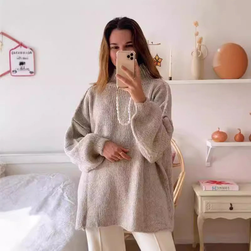 Damen kuscheliger Oversize-Pullover mit weiten Ärmeln und strukturiertem Strick R&B