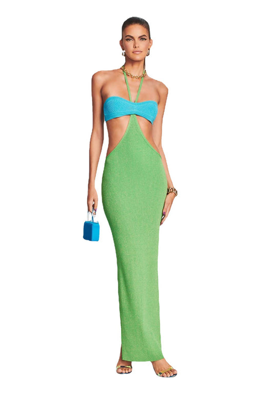 Damen Maxikleid mit kreativem Cut-Out-Design und schulterfreiem Oberteil R&B