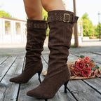 Damen Overknee Stiefel mit modischem Falten-Design und hochwertigem Material R&B