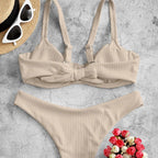 Damen Bikini-Set mit hoch tailliertem Slip und strukturiertem Oberteil