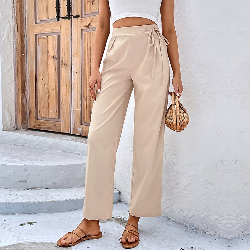 Damen Bequeme High-Waist-Hosen mit Kordelzug und weitem Schnitt R&B