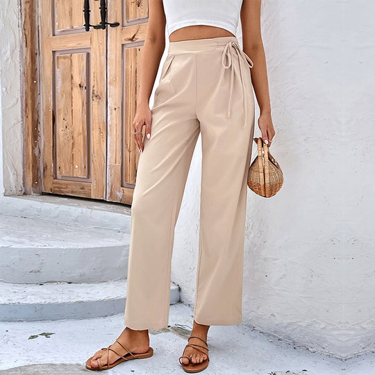 Damen Bequeme High-Waist-Hosen mit Kordelzug und weitem Schnitt R&B