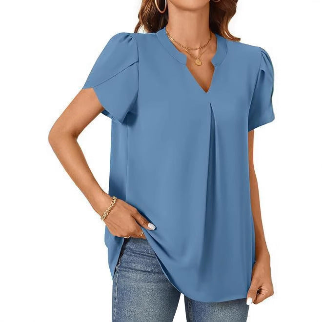 Damen Elegante Bluse mit V-Ausschnitt und Puffärmeln R&B