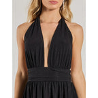 Damen Freizetkleid mit tiefem V-Ausschnitt und weitem Rock R&B
