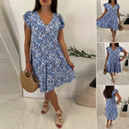 Damen Sommerliches Blütenmuster Kleid mit V-Ausschnitt und Rüschendetails R&B