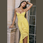 Damen Elegantes Maxikleid mit voluminösen Rüschen und figurformendem Schnitt R&B