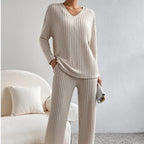 Damen Lässiges Freizeitsweat-Set mit V-Ausschnitt und weitem Schnitt R&B