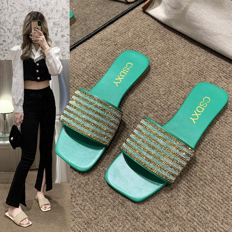Damen Glamouröse Slipper mit dekorativer Strassverzierung R&B