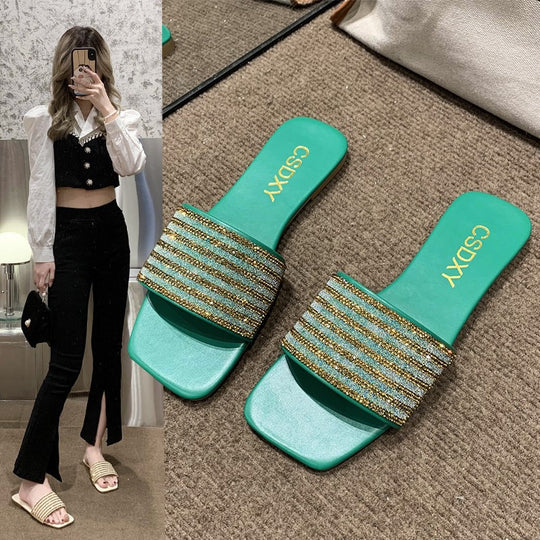 Damen Glamouröse Slipper mit dekorativer Strassverzierung R&B