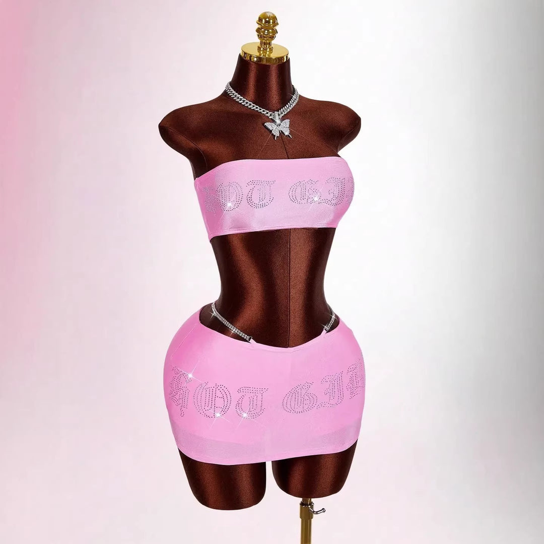 Damen Bandeau Top mit funkelndem Schriftzug R&B