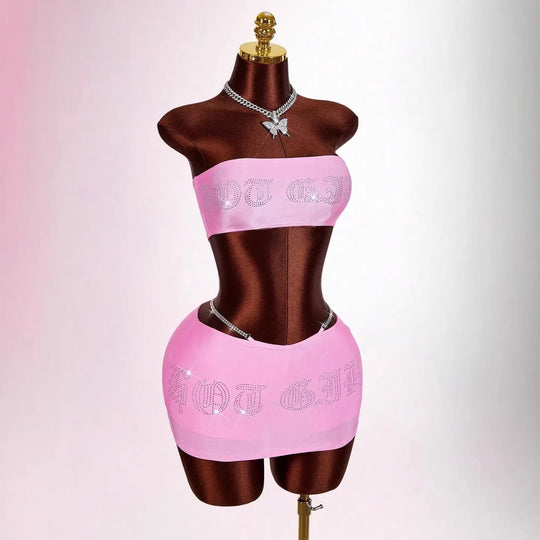 Damen Bandeau Top mit funkelndem Schriftzug R&B