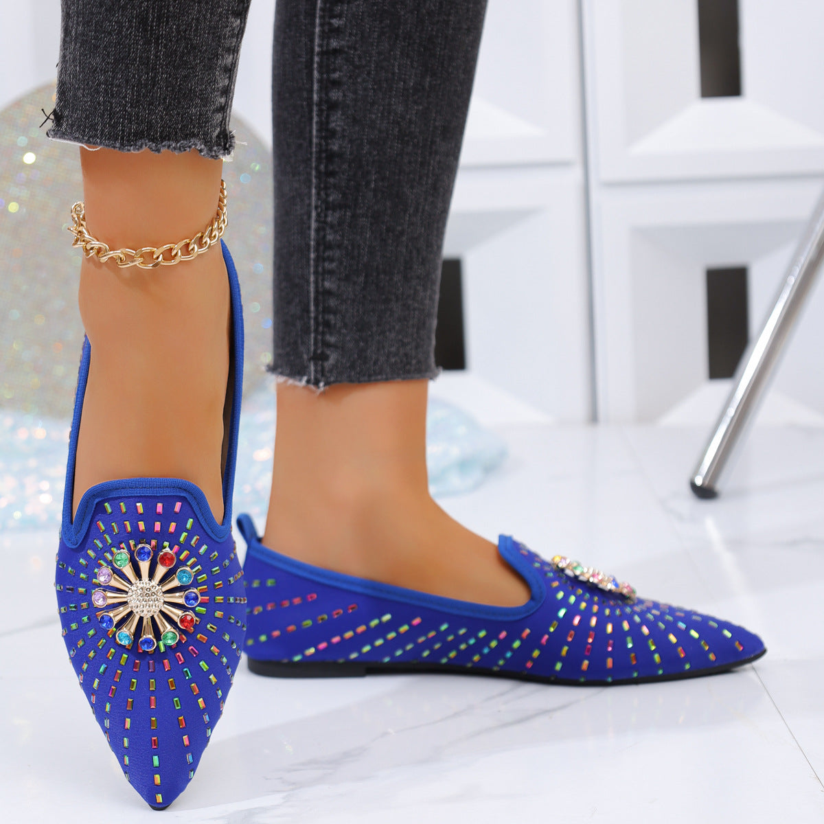 Damen flache Ballerinas mit funkelnder Applikation und modischem Design R&B