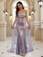 Damen Glamouröses Abendkleid mit schimmerndem Glitzer und Tüllakzenten R&B