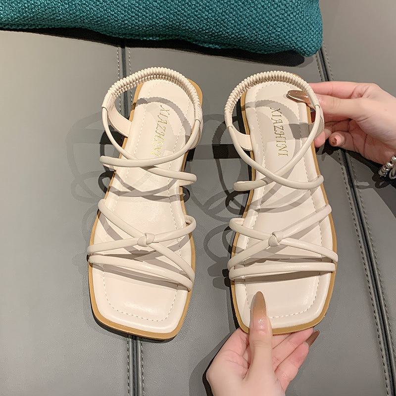 Damen elegante Riemensandalen mit gekreuztem Schnürdesign EB