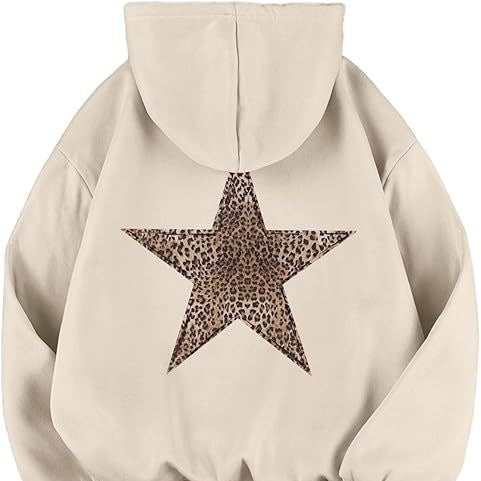 Damen lässiger Kapuzenpullover mit leopardem Muster auf Stern R&B