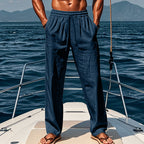 Herren nan maritime Freizeit-Leinenhose mit weitem Bein elastischem Tunnelzug und Bundfalten R&B