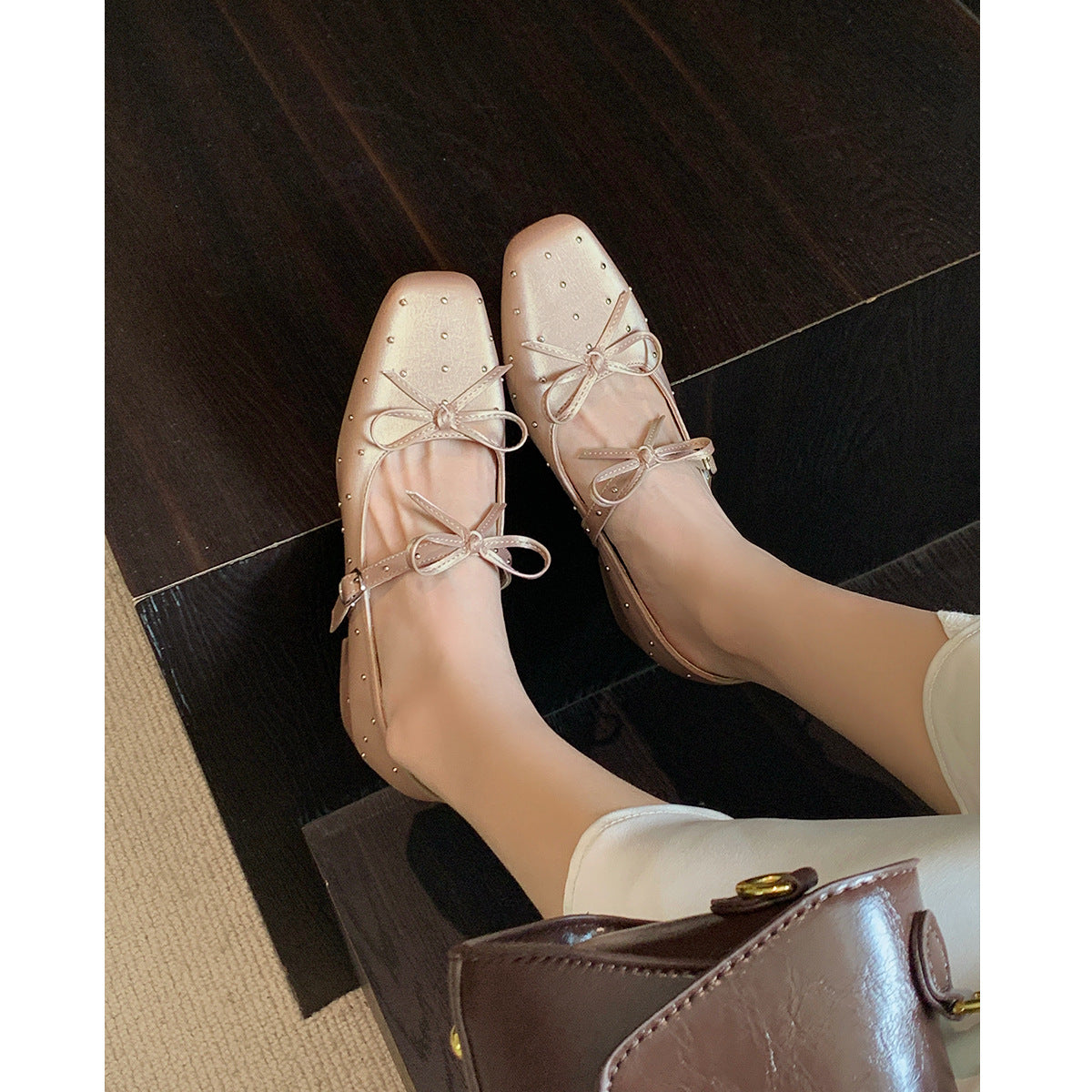 Damen Ballerinas mit dekorativen Schleifen und Strass-Applikationen