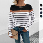 Damen Langarmshirt mit modischem Streifenmuster und kontrastierendem Oberteil R&B
