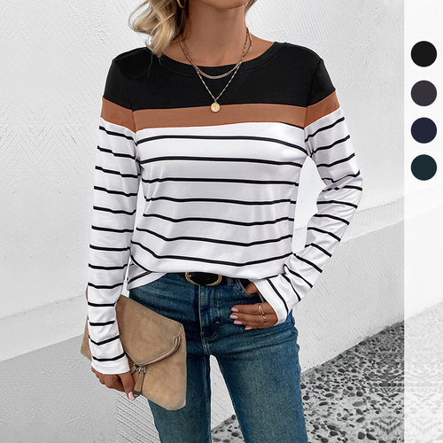 Damen Langarmshirt mit modischem Streifenmuster und kontrastierendem Oberteil R&B