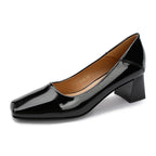 Damen Elegante Blockabsatz-Pumps mit quadratischer Zehenpartie und hochglänzender Oberfläche R&B