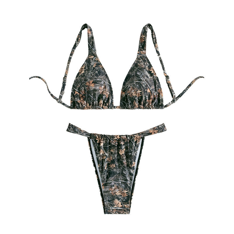 Damen Triangel-Bikini mit verspieltem floralem Muster und verstellbaren Trägern R&B