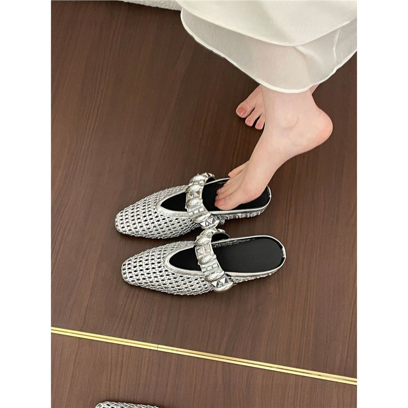 Damen offene Mules mit dekorativem Riemen und modischem Design R&B