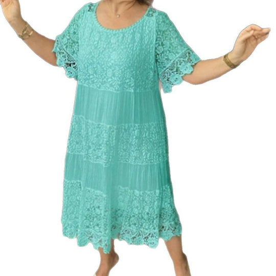 Damen Maxikleid mit luftiger Spitze und elegantem Rüschensaum Heidi-Mode