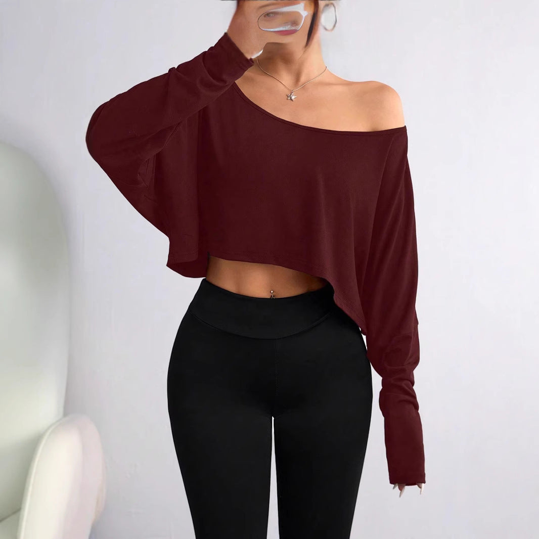 Damen lässiges Oversized Langarm-Shirt mit asymmetrischem Saum und U-Boot-Ausschnitt R&B