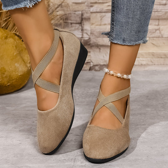 Damen elegante Ballerinas mit modischen Kreuzriemen und bequemem Wedge-Absatz R&B