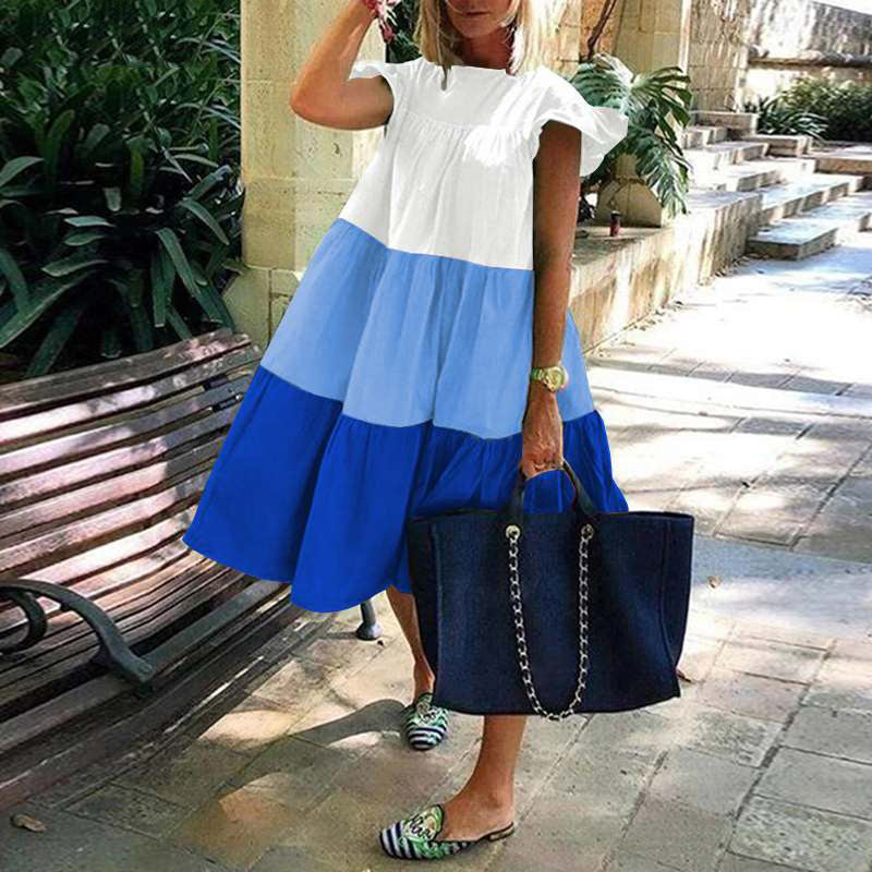 Damen lässiges Sommerkleid mit modischem Volantdesign und luftigem Schnitt EB