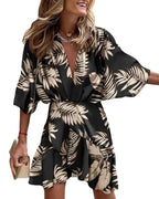 Damen Wickelmini-Kleid mit voluminösen Ärmeln und modischem Animal-Print R&B