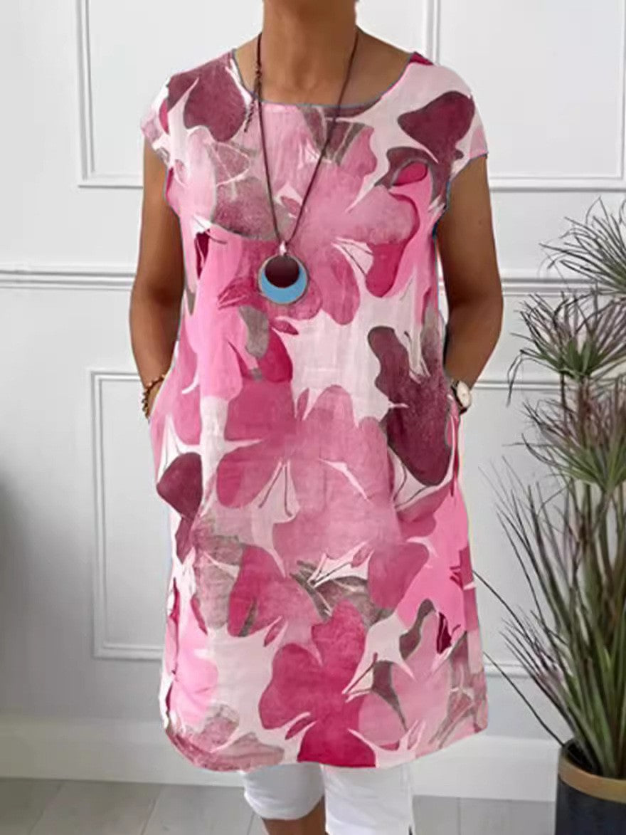 Damen Leichtes Strandkleid mit floralem Muster und Taschen Heidi-Mode