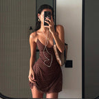 Damen süßes Spaghettiträger-Kleid mit Punktmuster und fließendem Schnitt R&B