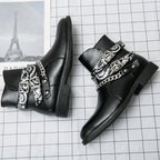 Damen Stiefeletten mit modischen Riemen und Kettenakzenten