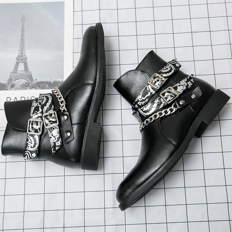 Damen Stiefeletten mit modischen Riemen und Kettenakzenten