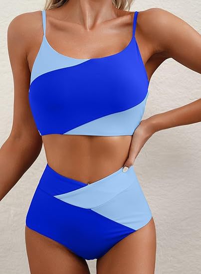 Damen Hoch tailliertes Bikini-Oberteil mit asymmetrischem Design R&B