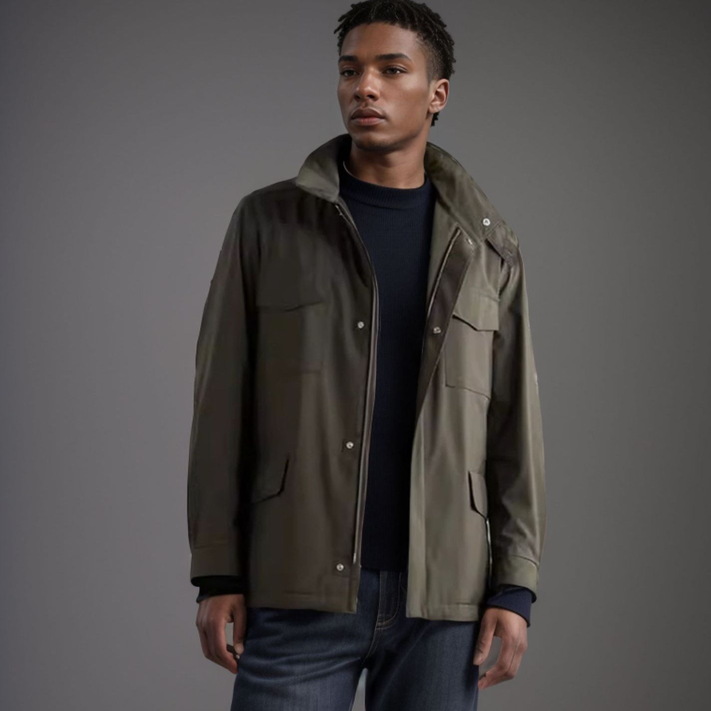 Herren praktische Übergangsjacke mit hohem Kragen und aufgesetzten Taschen R&B