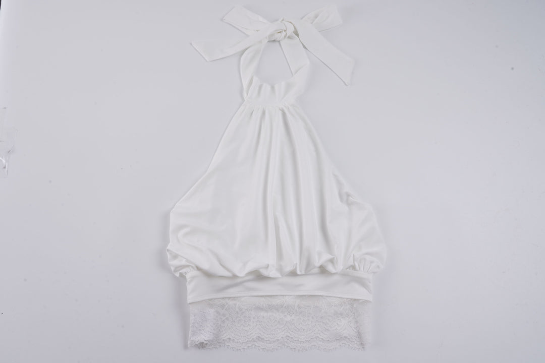 Damen elegantes Spaghetti-Trägertop mit transparentem Spitzenbesatz R&B