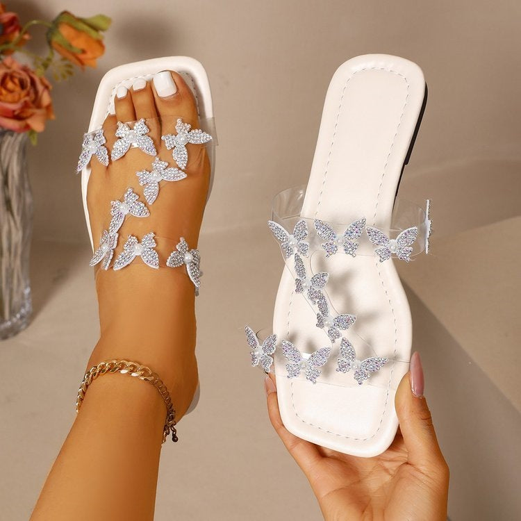 Damen Elegante Sandalen mit transparentem Riemen und floralem Design R&B