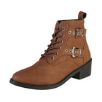 Damen modische Schnürstiefeletten mit praktischen Schnallen und robustem Absatz R&B