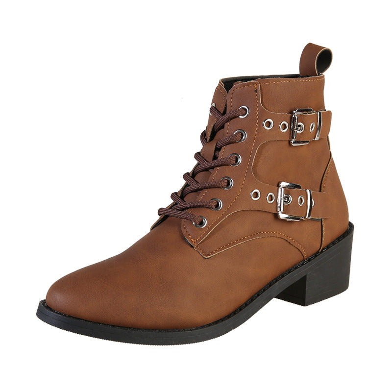 Damen modische Schnürstiefeletten mit praktischen Schnallen und robustem Absatz R&B