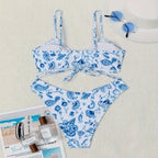 Damen Bikini-Set mit floralem Wickeldetail und hochgeschnittenem Slip R&B