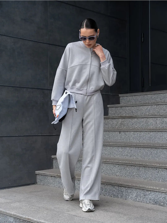 Damen Lässiges Sweatjacken- und Hose-Set mit elastischem Bund R&B
