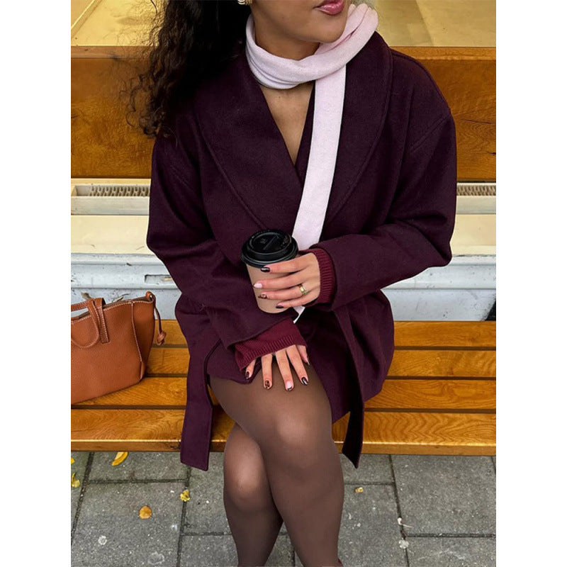 Damen Komfortabler Oversized-Mantel mit breitem Kragen R&B