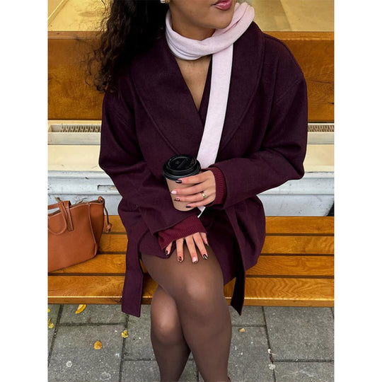 Damen Komfortabler Oversized-Mantel mit breitem Kragen R&B