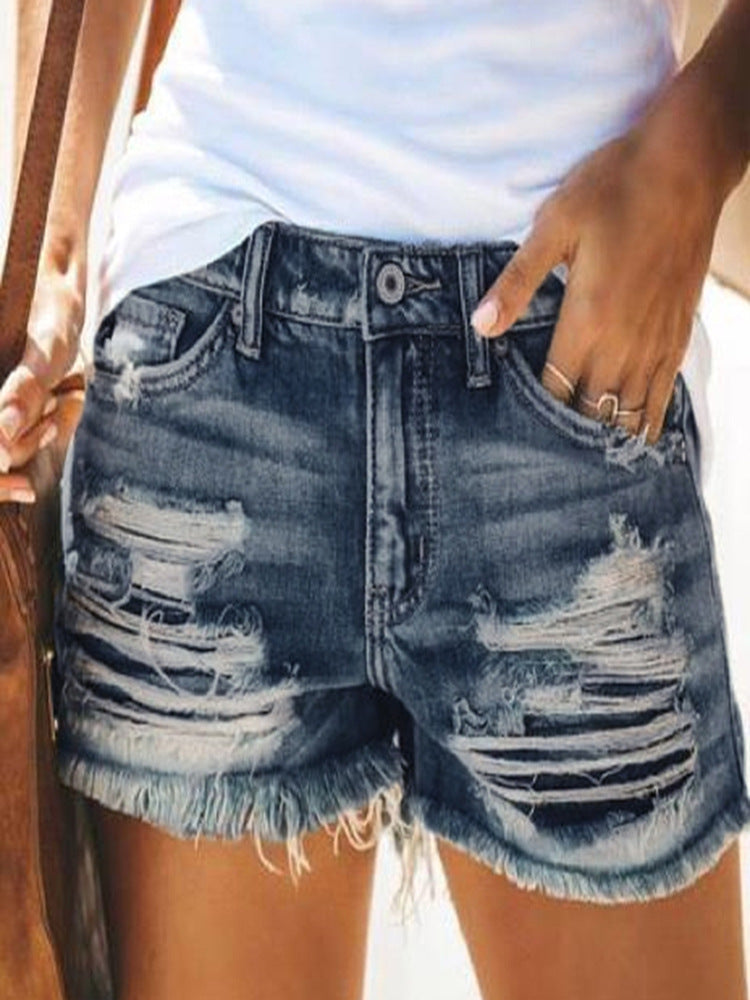 Damen Destroyed Denim-Shorts im modernen Look mit Fransen